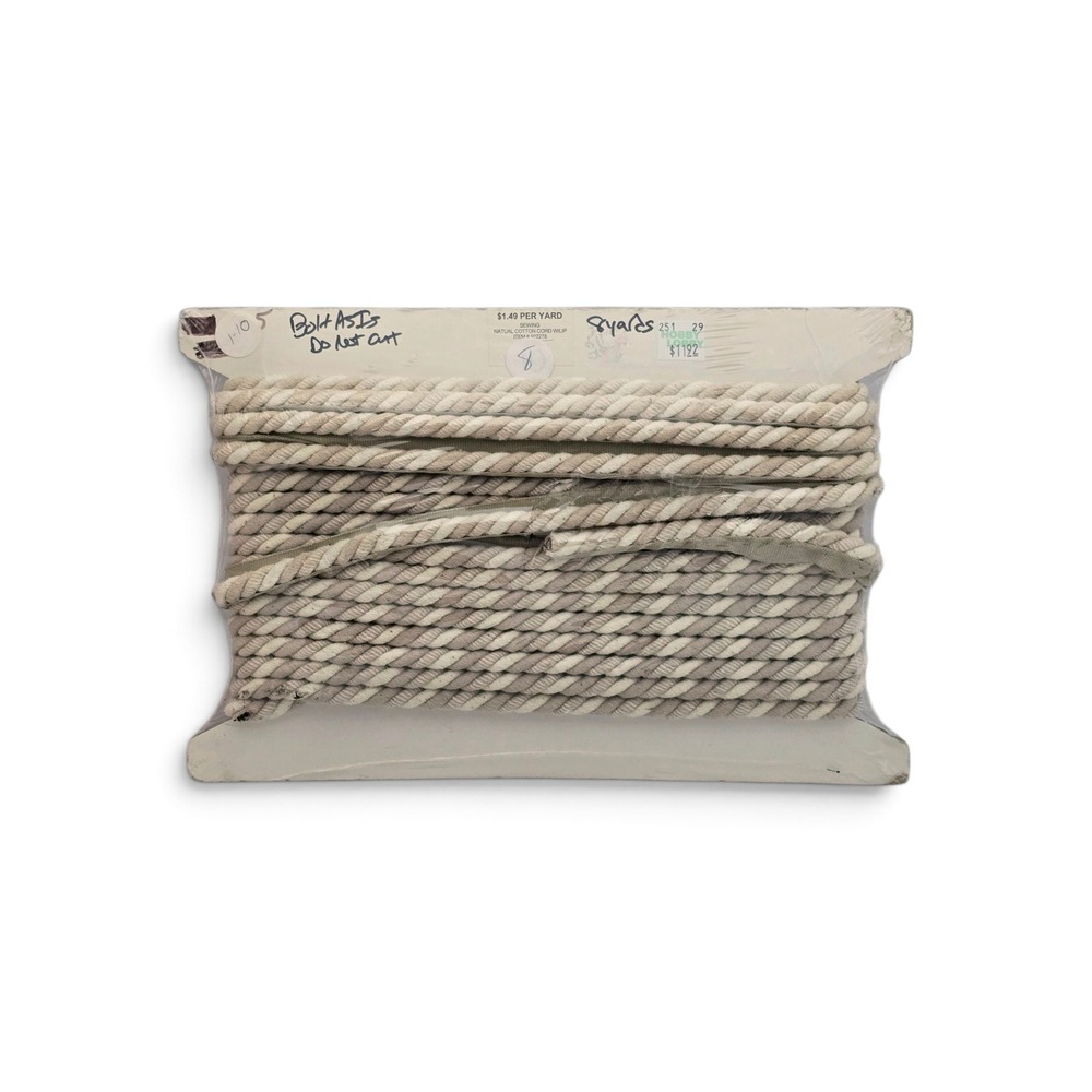 Hobby Lobby Natural Cotton Cord w/Lip 8 Yards Twisted Rope Trim 922278